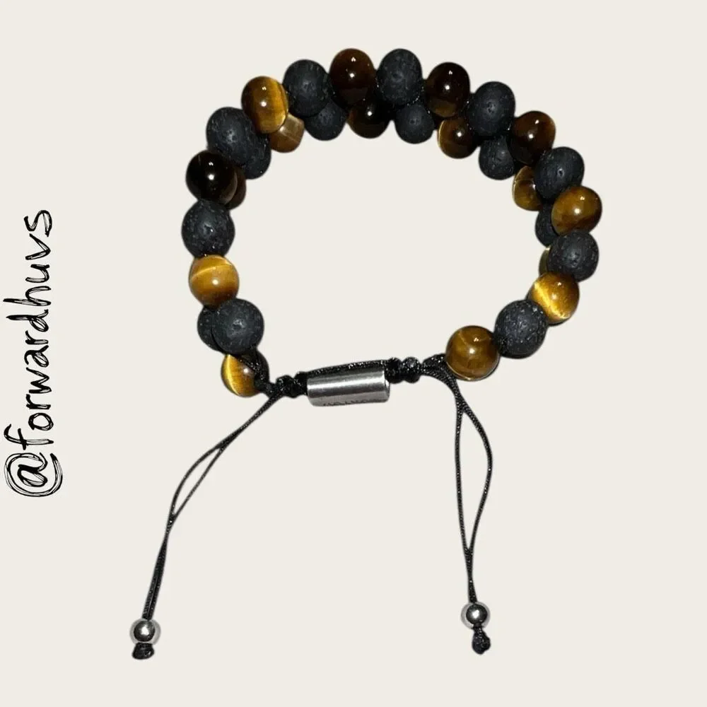 Tiger Eye, Mate Onyx & Lava Rock 6mm Adjustable Bead Bracelet